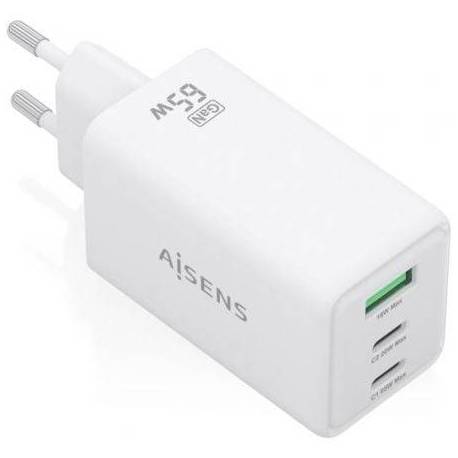 CARGADOR DE PARED GAN AISENS ASCH-65W3P072-W/ 2XUSB TIPO-C/ 1XUSB/ 65W/ BLANCO