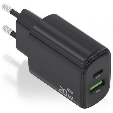 CARGADOR DE PARED GAN AISENS A110-0910/ 1XUSB TIPO-C/ 1XUSB/ 20W/ NEGRO