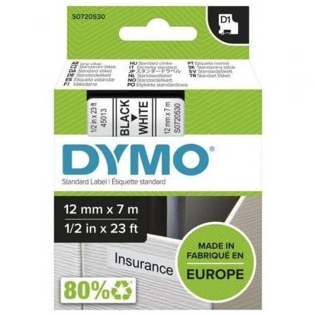 CINTA ROTULADORA ADHESIVA DE PLÁSTICO DYMO D1 45013/ PARA LABEL MANAGER/ 12MM X 7M/ NEGRA-BLANCA