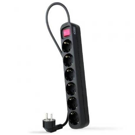 REGLETA CON INTERRUPTOR NANOCABLE 10.37.0006-BK/ 6 TOMAS DE CORRIENTE/ CABLE 1.4M/ NEGRO