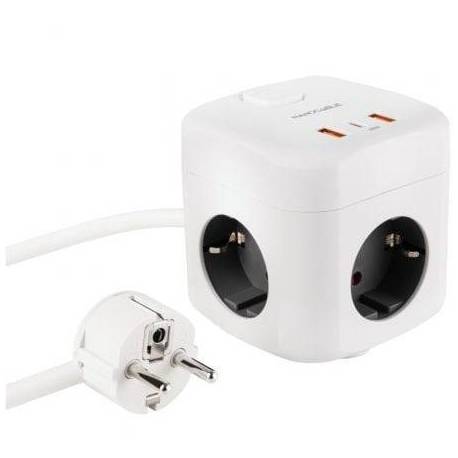 REGLETA NANOCABLE 10.37.0011/ 3 TOMAS DE CORRIENTE/ 2 USB - 1 USB TIPO-C/ CABLE 1.4M/ BLANCA