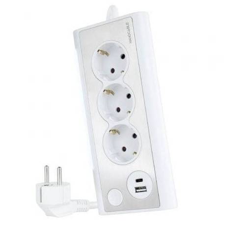 REGLETA CON INTERRUPTOR NANOCABLE 10.37.0013-W/ 3 TOMAS DE CORRIENTE/ 1 USB/ 1 USB TIPO-C/ CABLE 1.5M/ BLANCA