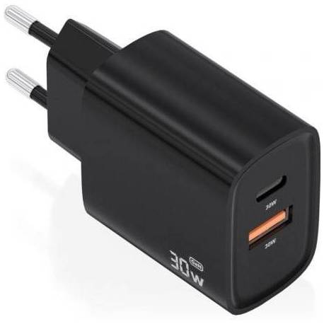 CARGADOR DE PARED GAN AISENS A110-0953/ 1XUSB TIPO-C/ 1XUSB/ 30W/ NEGRO