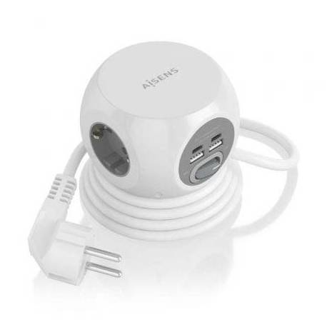 REGLETA CON INTERRUPTOR AISENS ASPS-2A2C04-W/ 3 TOMAS DE CORRIENTE/ 2 USB TIPO-C/ 2 USB/ CABLE 1.4M/ BLANCO