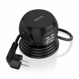 REGLETA CON INTERRUPTOR AISENS ASPS-2A2C05-BK/ 3 TOMAS DE CORRIENTE/ 2 USB TIPO-C/ 2 USB/ CABLE 1.4M/ NEGRO