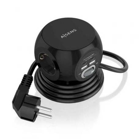 REGLETA CON INTERRUPTOR AISENS ASPS-2A2C05-BK/ 3 TOMAS DE CORRIENTE/ 2 USB TIPO-C/ 2 USB/ CABLE 1.4M/ NEGRO