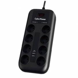 REGLETA CON INTERRUPTOR CYBERPOWER P0820SUD0-DE/ 8 TOMAS DE CORRIENTE/ 2 USB/ CABLE 1.8M/ NEGRA