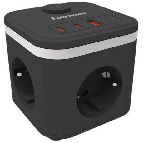 REGLETA CON INTERRUPTOR FELLOWES/ 3 TOMAS DE CORRIENTE/ 1 USB - 2 USB TIPO-C/ CABLE 2M/ NEGRA