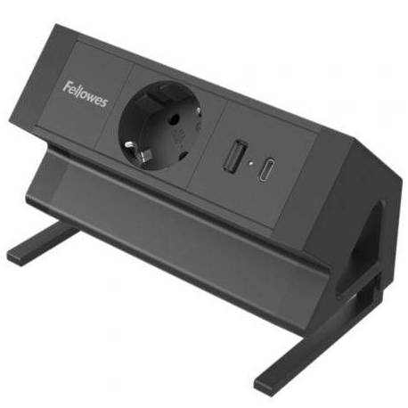 REGLETA SOBREMESA FELLOWES 100137172/ 1 TOMAS DE CORRIENTE/ 1 USB - 1 USB TIPO-C/ CABLE 2M/ NEGRA