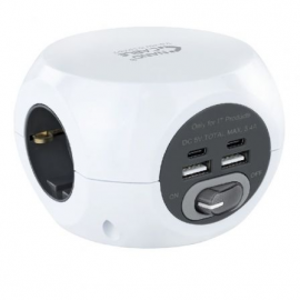 REGLETA NANOCABLE 10.37.0001/ 3 TOMAS DE CORRIENTE/ 2 USB - 2 USB TIPO-C/ CABLE 1.4M/ BLANCA
