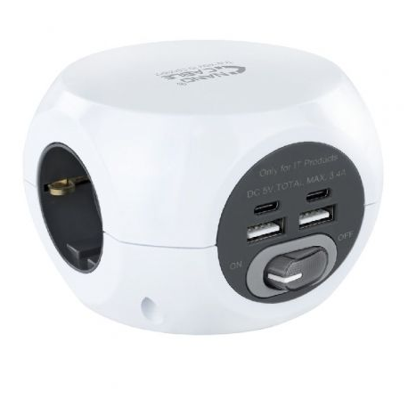REGLETA NANOCABLE 10.37.0001/ 3 TOMAS DE CORRIENTE/ 2 USB - 2 USB TIPO-C/ CABLE 1.4M/ BLANCA