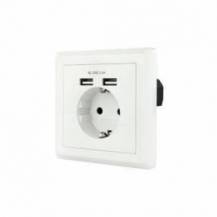 ROSETA DE PARED NANOCABLE 10.35.0010/ 1 SCHUKO/ 2 USB
