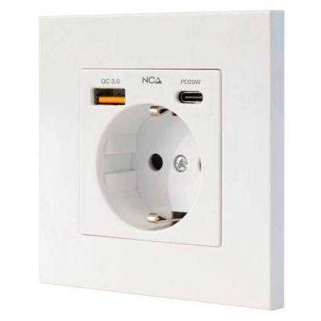ROSETA DE PARED NANOCABLE 10 35 0011/ 1 SCHUKO/ 1 USB TIPO-C/ 1 USB