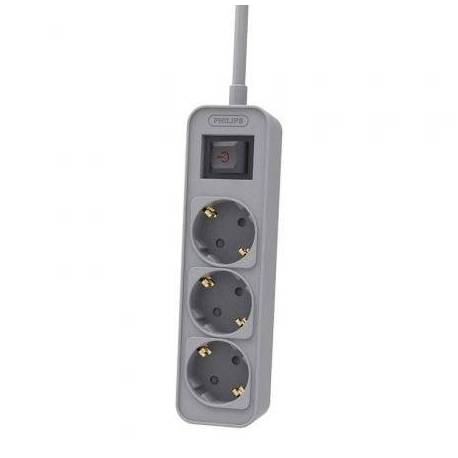 REGLETA CON INTERRUPTOR PHILIPS CHP2134G/ 3 TOMAS DE CORRIENTE/ CABLE 1.5M/ GRIS