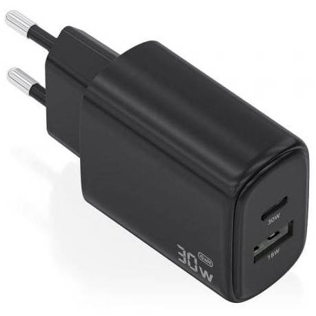 CARGADOR DE PARED GAN AISENS A110-0978/ 1XUSB TIPO-C/ 1XUSB/ 30W/ NEGRO