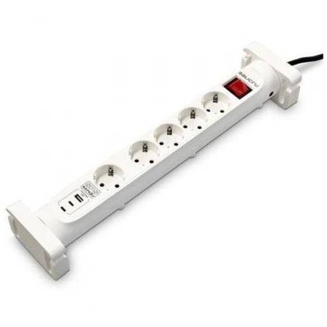 REGLETA CON INTERRUPTOR SALICRU SAFE 5S+/ 4 TOMAS DE CORRIENTE/ 1 MASTER/ 2 USB TIPO-C/ 1 USB/ CABLE 1.4M/ BLANCA