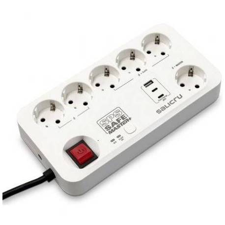 REGLETA CON INTERRUPTOR SALICRU SAFE MASTER+/ 5 TOMAS DE CORRIENTE/ 1 MASTER/ 2 USB TIPO-C/ 1 USB/ CABLE 1.4M/ BLANCA