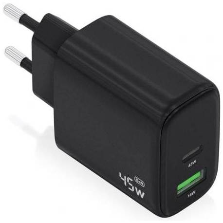 CARGADOR DE PARED GAN AISENS A110-0972/ 1XUSB TIPO-C/ 1XUSB/ 45W/ NEGRO