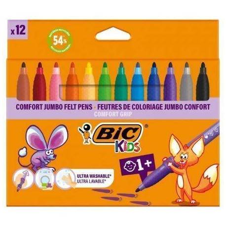 ROTULADORES PUNTA ANCHA BIC KIDS COMFORT JUMBO 517250/ 12 UNIDADES/ COLORES SURTIDOS