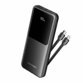 POWERBANK 10000MAH VENTION FHOB0/ 22.5W/ NEGRA/ INCLUYE CABLE USB TIPO-C Y LIGHTNING