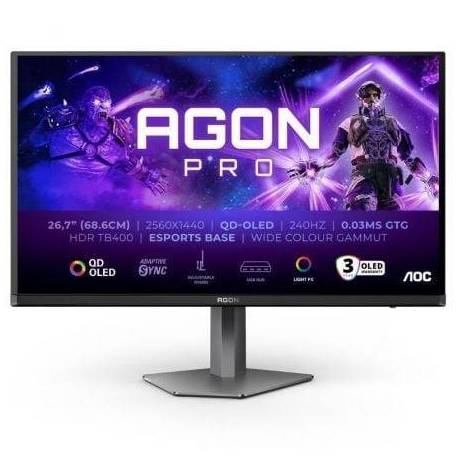 MONITOR GAMING AOC AG276QZD2 26.5'/ WQHD/ MULTIMEDIA/ 0.03MS/ 240HZ/ QD-OLED/ REGULABLE EN ALTURA/ NEGRO