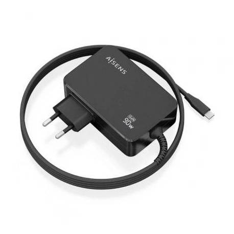CARGADOR DE PARED GAN AISENS ASCH-1PD90WL034-BK/ 1XUSB TIPO-C + CABLE 1.8M/ 90W