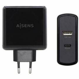 CARGADOR DE PARED AISENS ASCH-2PD45A-BK/ 1XUSB TIPO-C/ 1X USB/ 57W