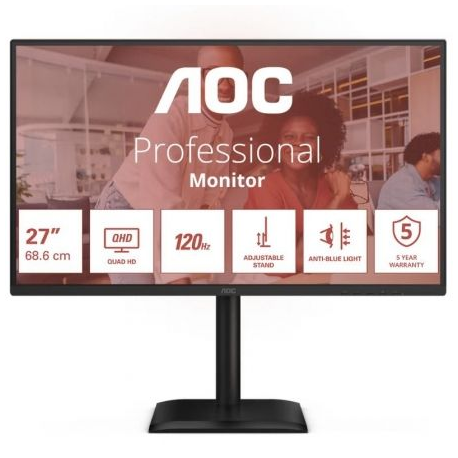 MONITOR PROFESIONAL AOC Q27E4CV 27'/ QHD/ MULTIMEDIA/ REGULABLE EN ALTURA/ NEGRO