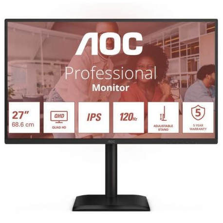 MONITOR PROFESIONAL AOC Q27E4U 27'/ QHD/ MULTIMEDIA/ REGULABLE EN ALTURA/ NEGRO