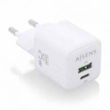 CARGADOR DE PARED GAN AISENS ASCH-25W2P014-W/ 1XUSB TIPO-C/ 1XUSB/ 25W