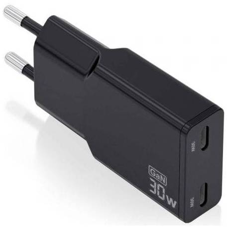 CARGADOR DE PARED GAN AISENS ASCH-30W2P049-BK/ 2XUSB TIPO-C/ 30W/ NEGRO