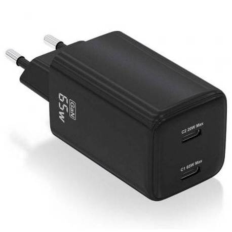 CARGADOR DE PARED GAN AISENS ASCH-65W2P040-BK/ 2XUSB TIPO-C/ 65W