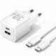 CARGADOR DE PARED GAN VENTION TZ-FEQW0-EU-01/ 1XUSB TIPO-C/ 1XUSB + CABLE USB TIPO-C/ 30W