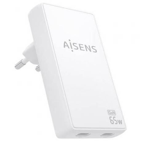 CARGADOR DE PARED GAN AISENS ASCH-65W2P077-W/ 2XUSB TIPO-C/ 65W/ BLANCO