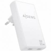 CARGADOR DE PARED GAN AISENS ASCH-65W2P077-W/ 2XUSB TIPO-C/ 65W/ BLANCO