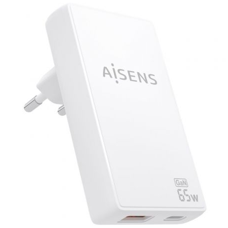 CARGADOR DE PARED GAN AISENS ASCH-65W2P076-W/ 1XUSB TIPO-C/ 1XUSB/ 65W/ BLANCO