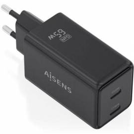 CARGADOR DE PARED GAN AISENS ASCH-65W2P079-BK/ 2XUSB TIPO-C/ 65W/ NEGRO