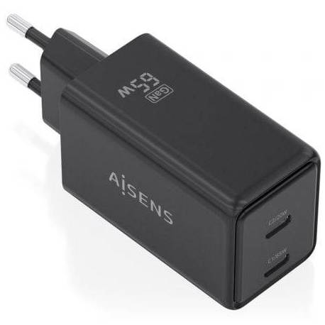 CARGADOR DE PARED GAN AISENS ASCH-65W2P079-BK/ 2XUSB TIPO-C/ 65W/ NEGRO
