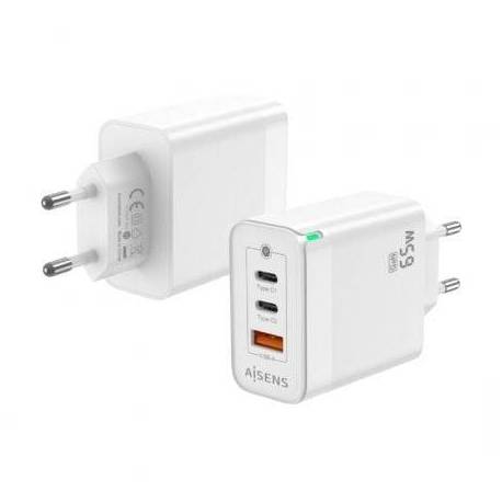 CARGADOR DE PARED GAN AISENS ASCH-65W3P007-W/ 2XUSB TIPO-C/ 1X USB/ 65W