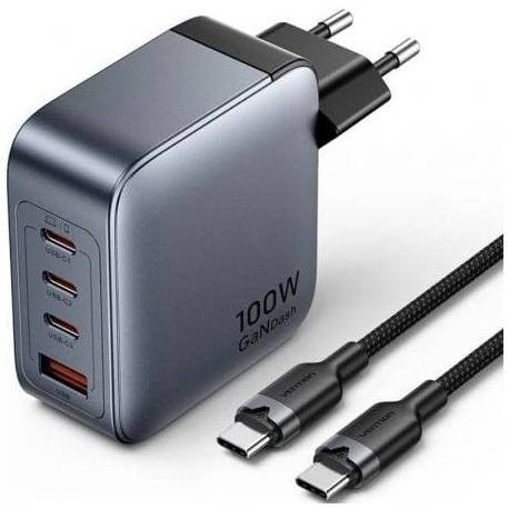 CARGADOR DE PARED GAN VENTION TZ-FETH0-EU/ 3XUSB TIPO-C/ 1XUSB/ 100W
