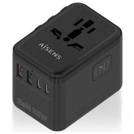 CARGADOR DE PARED UNIVERSAL GAN PARA VIAJE AISENS ASPS-2A3C09-BK/ TOMA DE CORRIENTE UNIVERSAL/ 3XUSB TIPO-C/ 2XUSB/ 35W