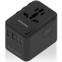 CARGADOR DE PARED UNIVERSAL GAN PARA VIAJE AISENS ASPS-2A3C09-BK/ TOMA DE CORRIENTE UNIVERSAL/ 3XUSB TIPO-C/ 2XUSB/ 35W