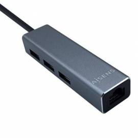 HUB USB TIPO-C AISENS A109-0396/ 3XUSB/ 1XRJ45/ GRIS