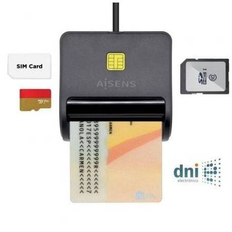 LECTOR DE DNI Y TARJETAS AISENS ASCR-SN02SD-BK/ USB 2.0/ NEGRO