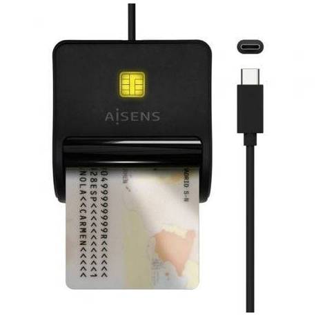 LECTOR DE DNI USB TIPO-C AISENS ASCR-SN03C-BK/ USB TIPO-C/ NEGRO