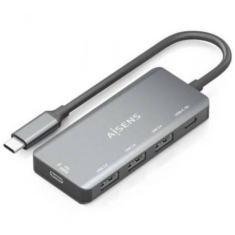 HUB USB TIPO-C AISENS A109-0945/ 3XUSB/ 1XUSB TIPO-C/ 1XUSB TIPO-C PD/ GRIS