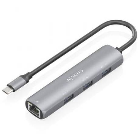 HUB USB TIPO-C AISENS ASUC-4P038-GR/ 3XUSB/ 1XRJ45/ GRIS