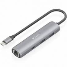 HUB USB TIPO-C AISENS ASUC-4P039-GR/ 1XUSB TIPO-C/ 2XUSB/ 1XRJ45/ GRIS