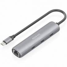 HUB USB TIPO-C AISENS ASUC-4P041-GR/ 3XUSB TIPO-C/ 1XRJ45/ GRIS