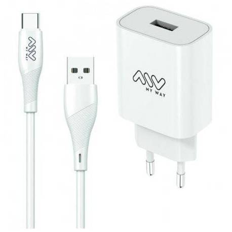 CARGADOR DE PARED MYWAY MYWEPAK0002/ 1XUSB + CABLE USB TIPO-C/ 15W